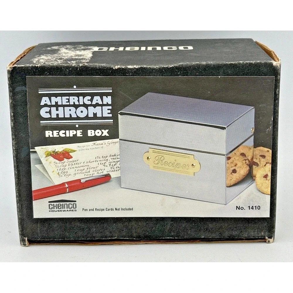 VTG Decorative All Metal Recipe Box Cheinco In Box NOS 5 1/8L X 2 7/8W X 3 5/8 H